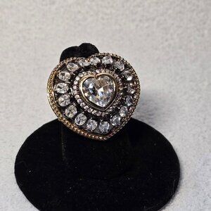 Crystal-Embellished Heart Ring